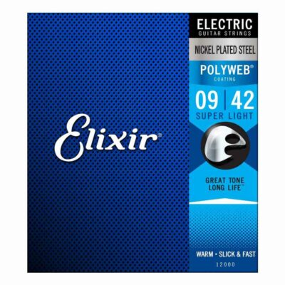 מיתרים לגיטרה חשמלית אליקסיר - 9-42 - Elixir 12000 POLYWEB Nickel Plated Steel
