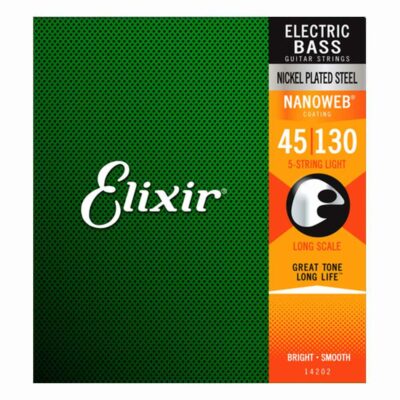מיתרים לגיטרה בס 5 מיתרים אליקסיר - 45-130 - Elixir 14202 NANOWEB 5 String Bass Nickel Plated Steel