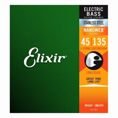 מיתרים לגיטרה בס 5 מיתרים אליקסיר - 45-135 - Elixir 14782 NANOWEB 5 String Stainless Steel