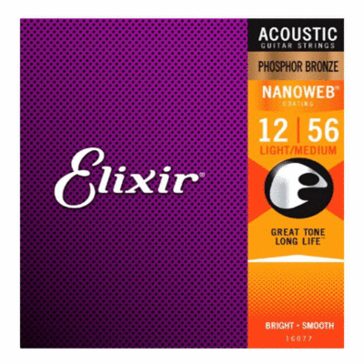 מיתרים לגיטרה אקוסטית אליקסיר - 12-56 -  Elixir 16077 NANOWEB Phosphor Bronze