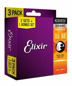3 סטים מיתרים לגיטרה אקוסטית אליקסיר - 11-52 -  Elixir 16538 NANOWEB 80/20 Bronze 3Pack