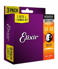 3 סטים מיתרים לגיטרה אקוסטית אליקסיר - 12-53 -  Elixir 16539 NANOWEB 80/20 Bronze 3Pack