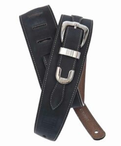 רצועה לגיטרה עור שחור עם אבזם דדריו - Daddario 25LBB00 Planet Waves, Deluxe Buckle Black Guitar Strap