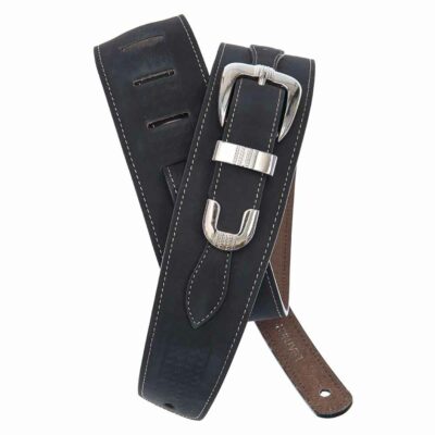 רצועה לגיטרה עור שחור עם אבזם דדריו - Daddario 25LBB00 Planet Waves, Deluxe Buckle Black Guitar Strap