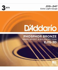 3 סטים מיתרים לגיטרה אקוסטית דדריו - Daddario Phosphor Bronze EJ15-3D Acoustic Guitar Strings 3Pack - 10-47