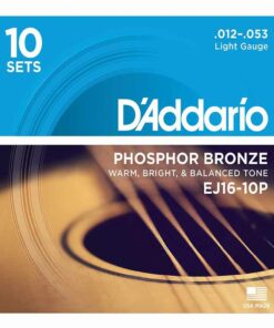 10 סטים מיתרים לגיטרה אקוסטית דדריו - Daddario Phosphor Bronze EJ16-10P Acoustic Guitar Strings 10Pack - 12-53