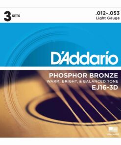 3 סטים מיתרים לגיטרה אקוסטית דדריו - Daddario Phosphor Bronze EJ16-3D Acoustic Guitar Strings 3Pack - 12-53