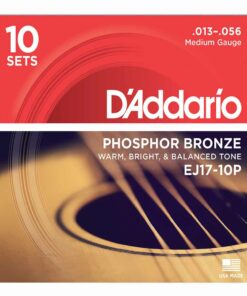 10 סטים מיתרים לגיטרה אקוסטית דדריו - Daddario Phosphor Bronze EJ17-10P Acoustic Guitar Strings 10Pack - 13-56