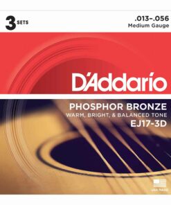 3 סטים מיתרים לגיטרה אקוסטית דדריו - Daddario Phosphor Bronze EJ17-3D Acoustic Guitar Strings 3Pack - 13-56