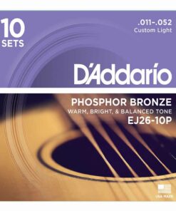 10 סטים מיתרים לגיטרה אקוסטית דדריו - Daddario Phosphor Bronze EJ26-10P Acoustic Guitar Strings 10Pack - 11-52
