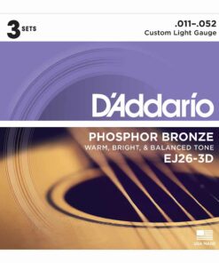 3 סטים מיתרים לגיטרה אקוסטית דדריו - Daddario Phosphor Bronze EJ26-3D Acoustic Guitar Strings 3Pack - 11-52