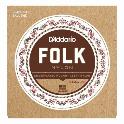 מיתרים לגיטרה קלאסית דדריו - Daddario EJ32C Folk Silver Wound Clear Nylon Ball End