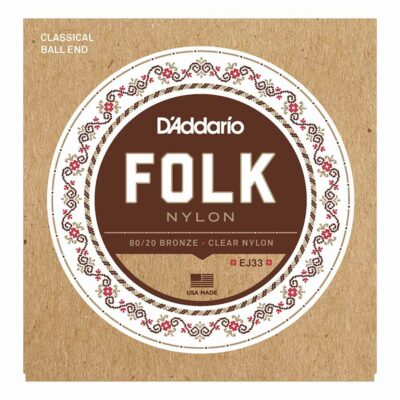 מיתרים לגיטרה קלאסית דדריו - Daddario EJ33 Folk 80/20 Bronze Clear Nylon Ball End