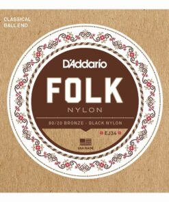 מיתרים לגיטרה קלאסית דדריו - Daddario EJ34 Folk 80/20 Bronze Black Nylon Ball End