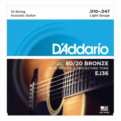 מיתרים לגיטרה 12 אקוסטית דדריו - 10-47 - Daddario EJ36 80/20 Bronze Acoustic 12 String Guitar Strings