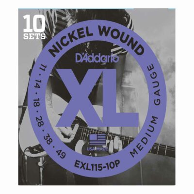 10 סטים מיתרים לגיטרה חשמלית דדריו - 11-49 - Daddario EXL115-10P Nickel Wound 10Pack