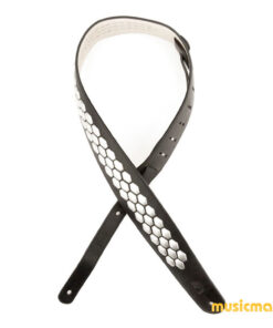 רצועה לגיטרה עור שחור מרוקע משושים דדריו - Daddario L25S1503 Planet Waves, Black Hex Studded Leather Strap