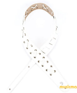 רצועה לגיטרה עור לבן עם שרוכים דדריו - Daddario L25S1505 Planet Waves, White Laced Leather Strap