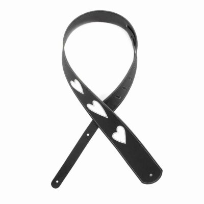 רצועה לגיטרה עור חום מעוטר דדריו - Daddario L25W1414 Planet Waves, Heart Icon Patches Leather Strap