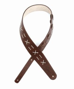 רצועה לגיטרה עור חום מעוטר דדריו - Daddario L25W1501 Planet Waves, Brown Decorative Stitch Leather Strap