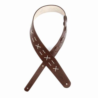 רצועה לגיטרה עור חום מעוטר דדריו - Daddario L25W1501 Planet Waves, Brown Decorative Stitch Leather Strap