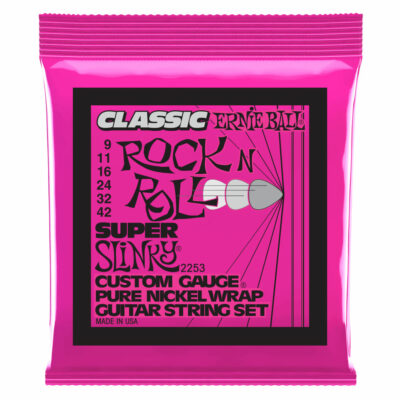 מיתרים לגיטרה חשמלית ארני בול פיור ניקל - 9-42 - Ernie Ball 2253 Super Slinky Classic Rock n Roll Pure Nickel Wrap Electric Guitar Strings