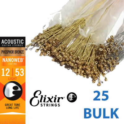 25 סטים מיתרים לגיטרה אקוסטית אליקסיר - 12-53 - Elixir 16057 NANOWEB Phosphor Bronze 25Pack